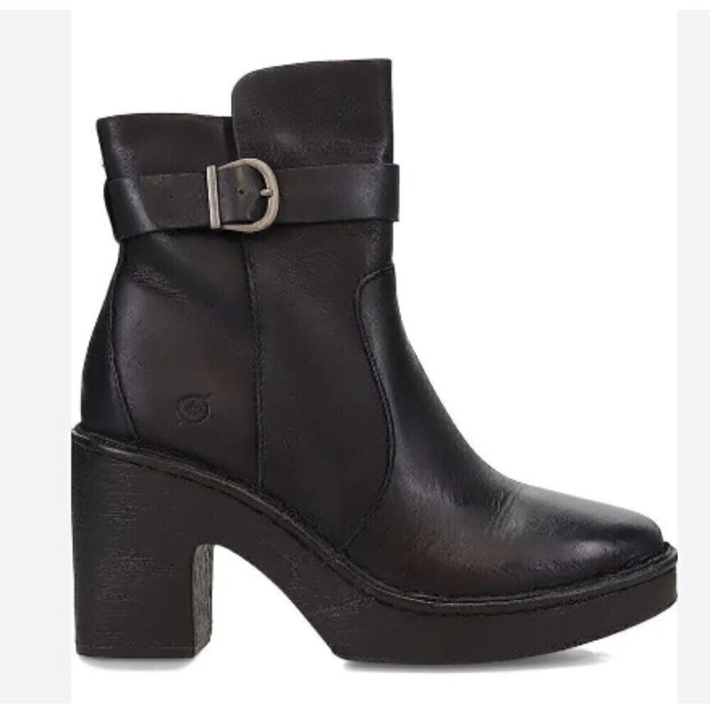 BORN Hailey Platform Ankle Boots Black Leather size 9.5 M NEW